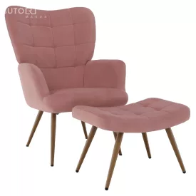  Fotel lábtartóval, rózsaszín Velvet szövet/tölgy, HABEN