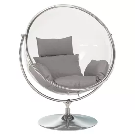   Függő fotel állvánnyal, átlátszó/ezüst/szürke, BUBBLE NEW TYP 2