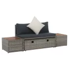 Kerti rattan szett, szürke/természetes/krémszínű, DEBRA