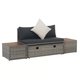 Kerti rattan szett, szürke/természetes/krémszínű, DEBRA