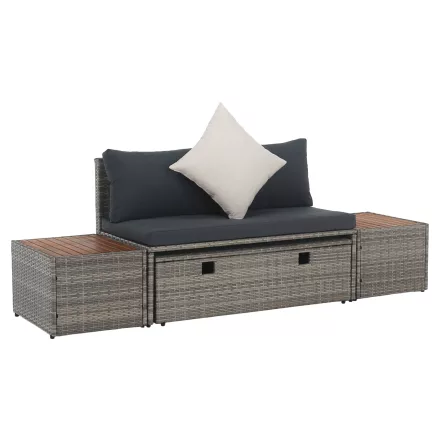 Kerti rattan szett, szürke/természetes/krémszínű, DEBRA
