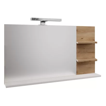 Tükör LED világítással, fehér/artisan tölgy, CUBO CUB04