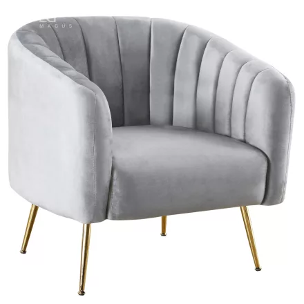 Design fotel, szürke Velvet szövet/gold króm-arany, BAGY