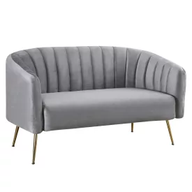   Design kétszemélyes kanapé, szürke Velvet szövet/gold króm-arany, BAGY
