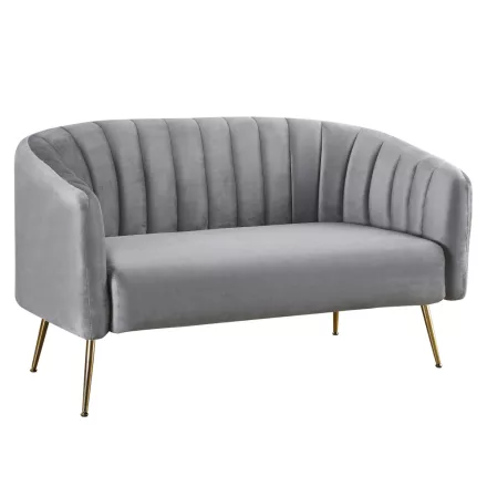 Design kétszemélyes kanapé, szürke Velvet szövet/gold króm-arany, BAGY