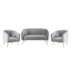 Design kétszemélyes kanapé, szürke Velvet szövet/gold króm-arany, BAGY