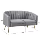 Design kétszemélyes kanapé, szürke Velvet szövet/gold króm-arany, BAGY