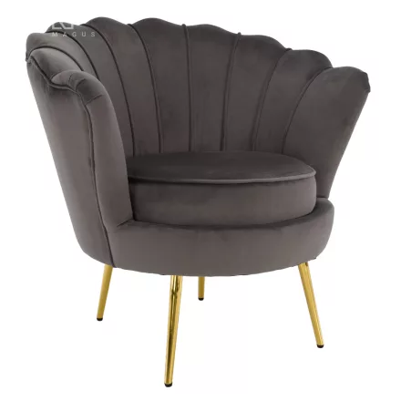 Art-deco stílusú fotel, szürkésbarna Velvet szövet/gold arany króm, NOBLEO