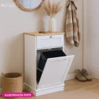Billenős szekrény szemetes kosárral, fehér/bambusz, DELINS TYP 1
