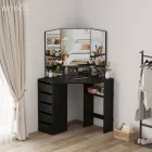 Sarok fésülködőasztal, fekete, ELIO