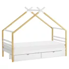 Montessori ágy, fehér/barna, 90x200, TARA