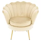 Art-deco stílusú fotel, bézs Velvet szövet/gold arany króm, NOBLEO