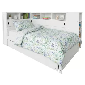 Ágy polcokkal és pótággyal, fehér, 90x200, LENDON