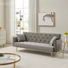 Kihúzható kanapé, szürkésbarna Taupe/gold króm-arany, ALISIA
